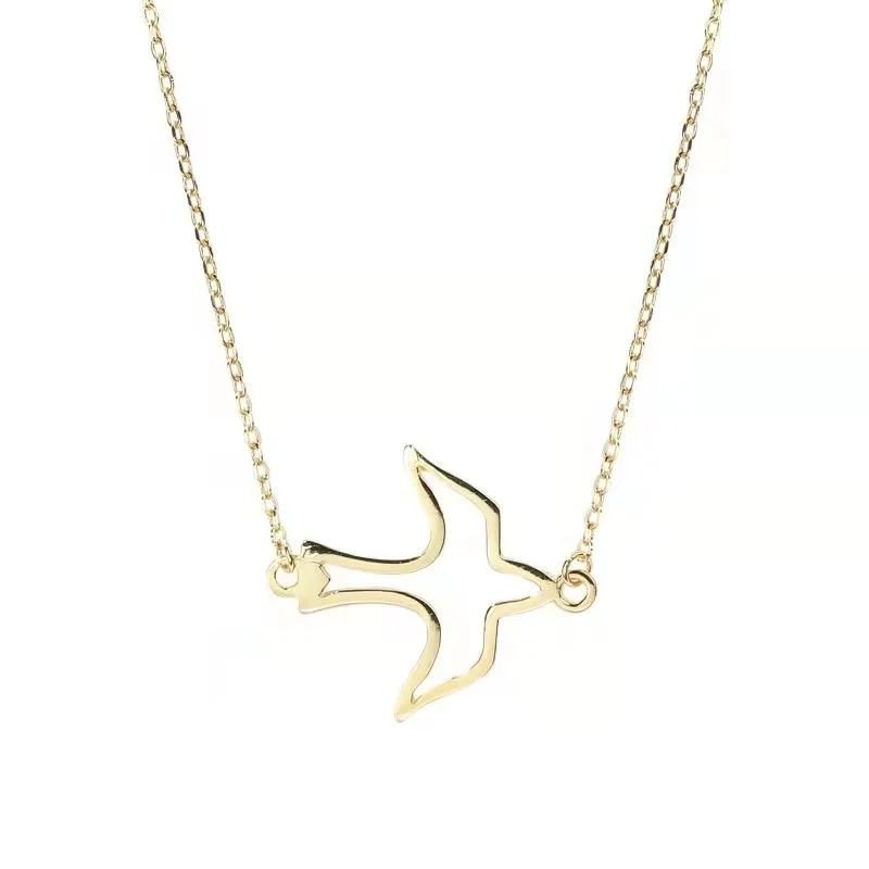 

925 Sterling Silver Gold Plating Swallow Pendant Necklace Dove Bird Design Soaring Swallow Necklace