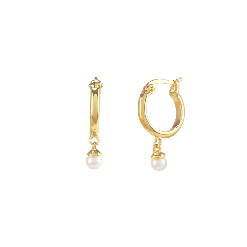 ROXI Silver 925 Sterling Freshwater Drop Hoop Jewelry 18k Gold Plated Women Pearl Earrings