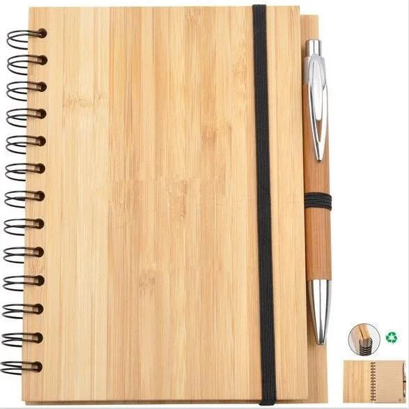 

Customized Logo Recycled Bamboo Cover Notebook And Pen Gift Set