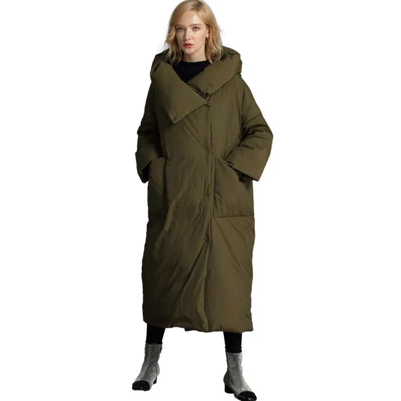 

Warm thick winter clothes windproof loose hooded extra long puffer coat for women, Picture color