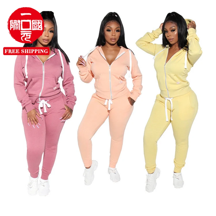 

summer and winter new style hooded zipper sweater casual sports two-piece suit girls' clothing sets