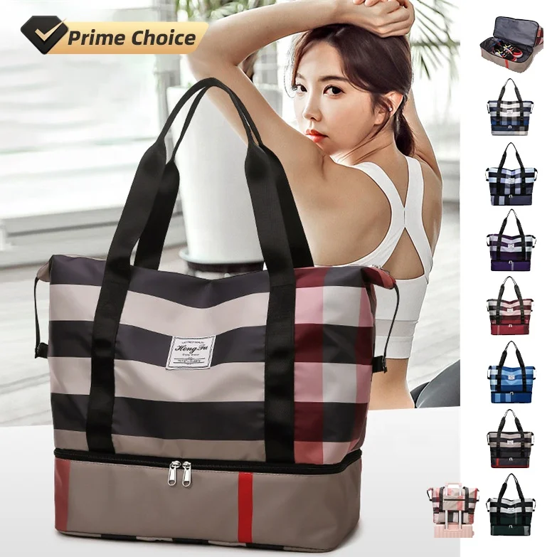

8 Colors Classic Monogrammed Plaid Dry Waterproof Duffle Women Gym Travel Sneaker Duffel Handbag Tote Bag with Shoe Compartment