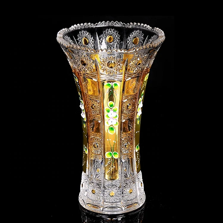 

Czech home decorative glassware sunflower design gold enamel Glass table vase