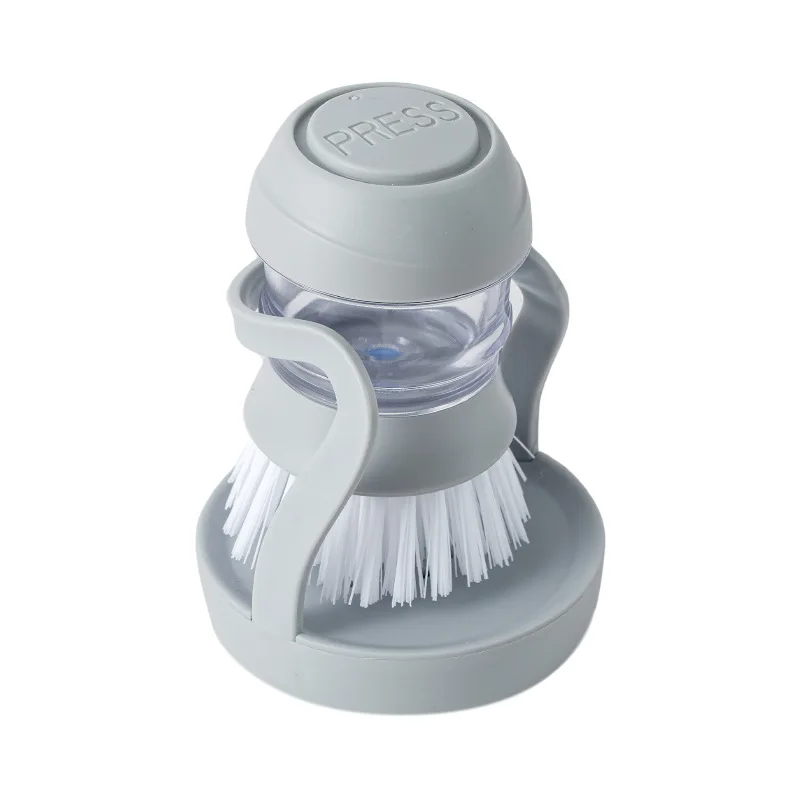 

Round Kitchen Spray Pot Brush with filter bottom seat Cleaning Pan Brush High Quality Washing Liquid Soap Dispensing Dish Brush, Gray