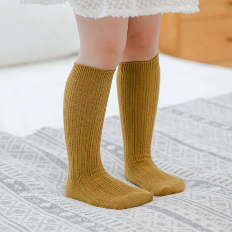 

2021 Custom Cotton Baby Kids Socks Unisex 3-12 Years Old Boys Girls Cute Long Solid Knee Sport Football Knitted Socks