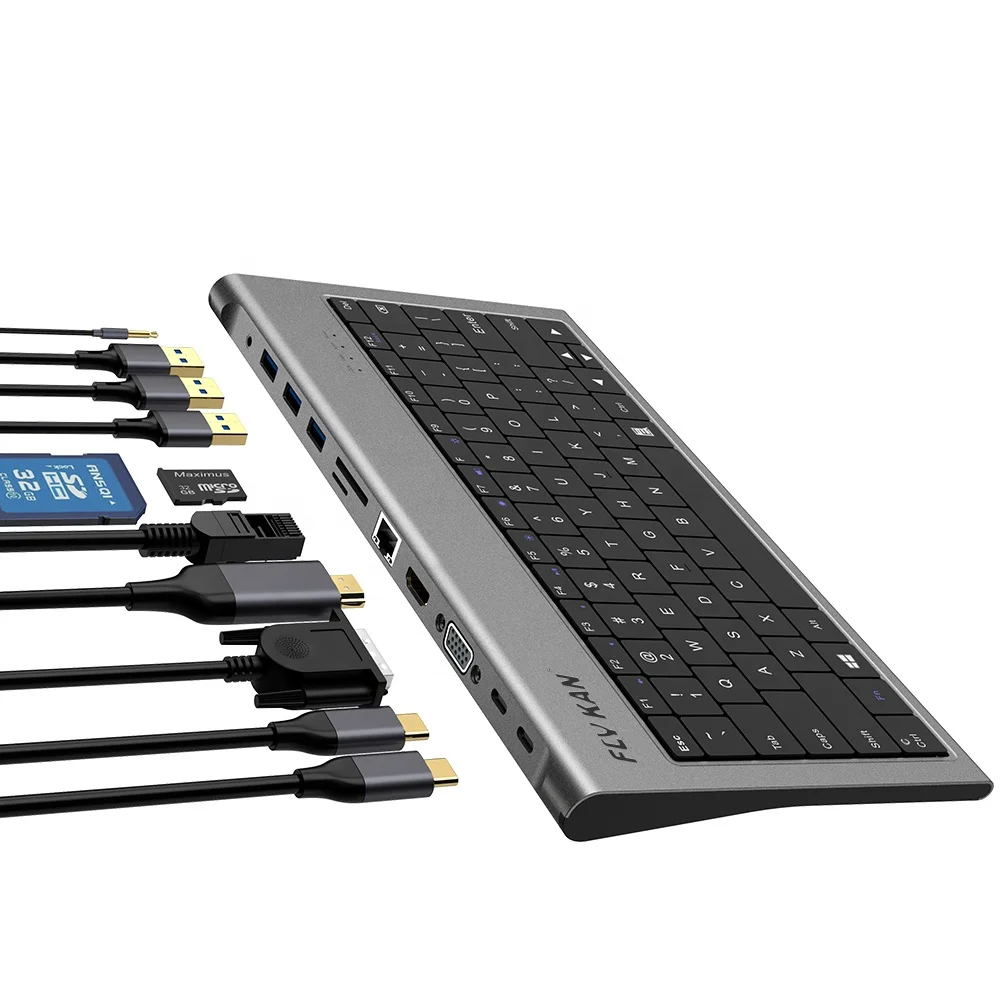 

USB-C Keyboard Docking Station-78keys-11in 1 (100w PD, 4K*2K HD, USB3.0 Hub x 3, Gigabit LAN) - UC3300