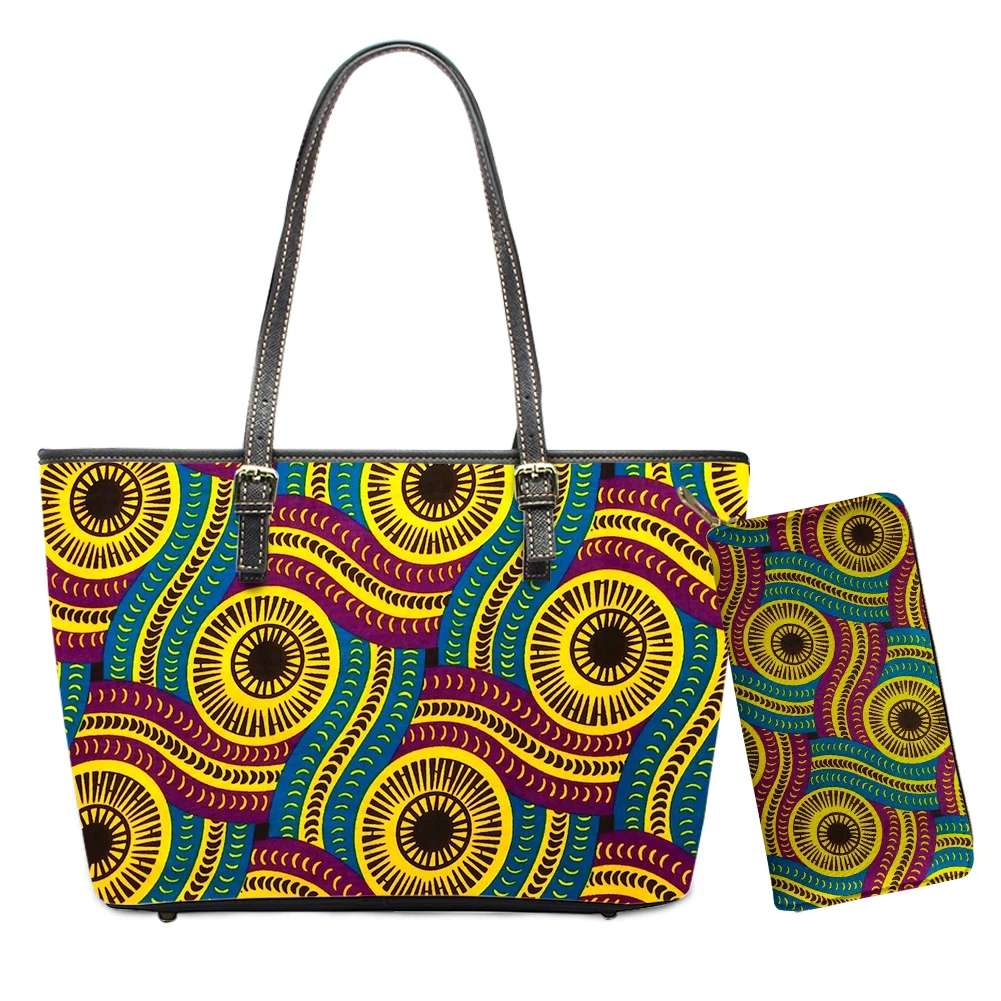 

2021 Luxury Quality Africa Tribal Floral Pattern Custom Print Women Handbag and Purse Wallet For Ladies Bag Pu Leather