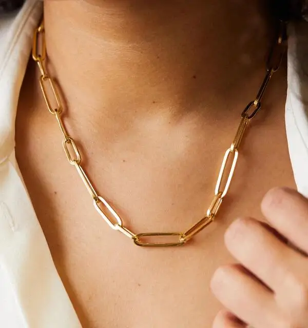 

14K Solid Gold Paper Clip Link Chain Necklace, 14K Real Gold Chain 2mm Paper Clip Chain Necklace Jewelry