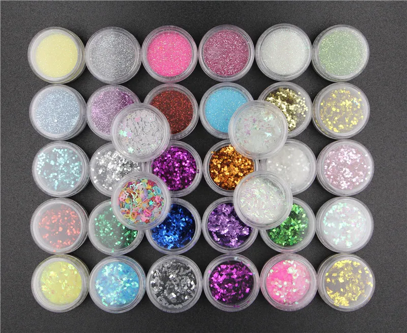 

IMAGNAIL Wholesale 34 in 1 set Nail Glitter Powder Shiny Hexagon Shape Powder Nail Glitter Dust Tips DIY Nail Art Decoration, Multi-colored