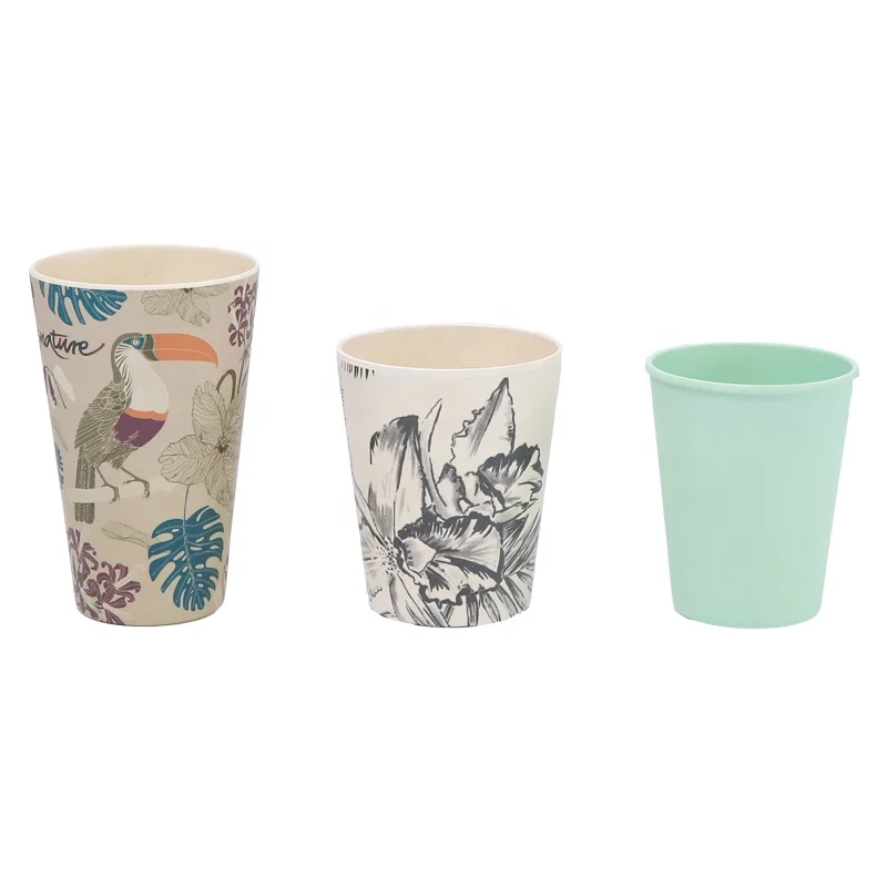 

Customs natural bamboo fiber reusable printed coffee cups mug with lid, Original bamboo color or customized color