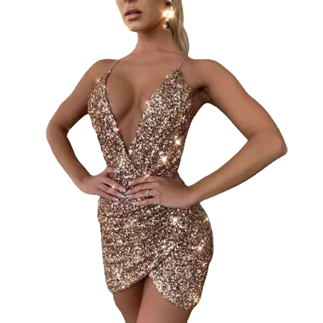 

2021 summer vestidos femininos cheap sexy corset elegant deep v neck evening dresses with sequined