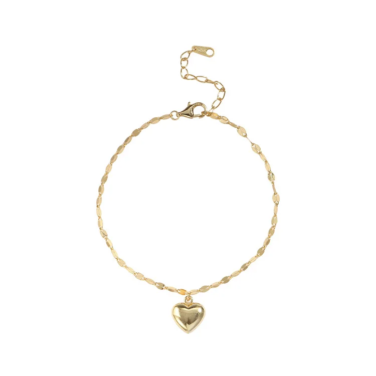 

Hot sale new arrival heart pendant customized 925 sterling silver 14K 18k gold plated custom design woman anklet bracelets