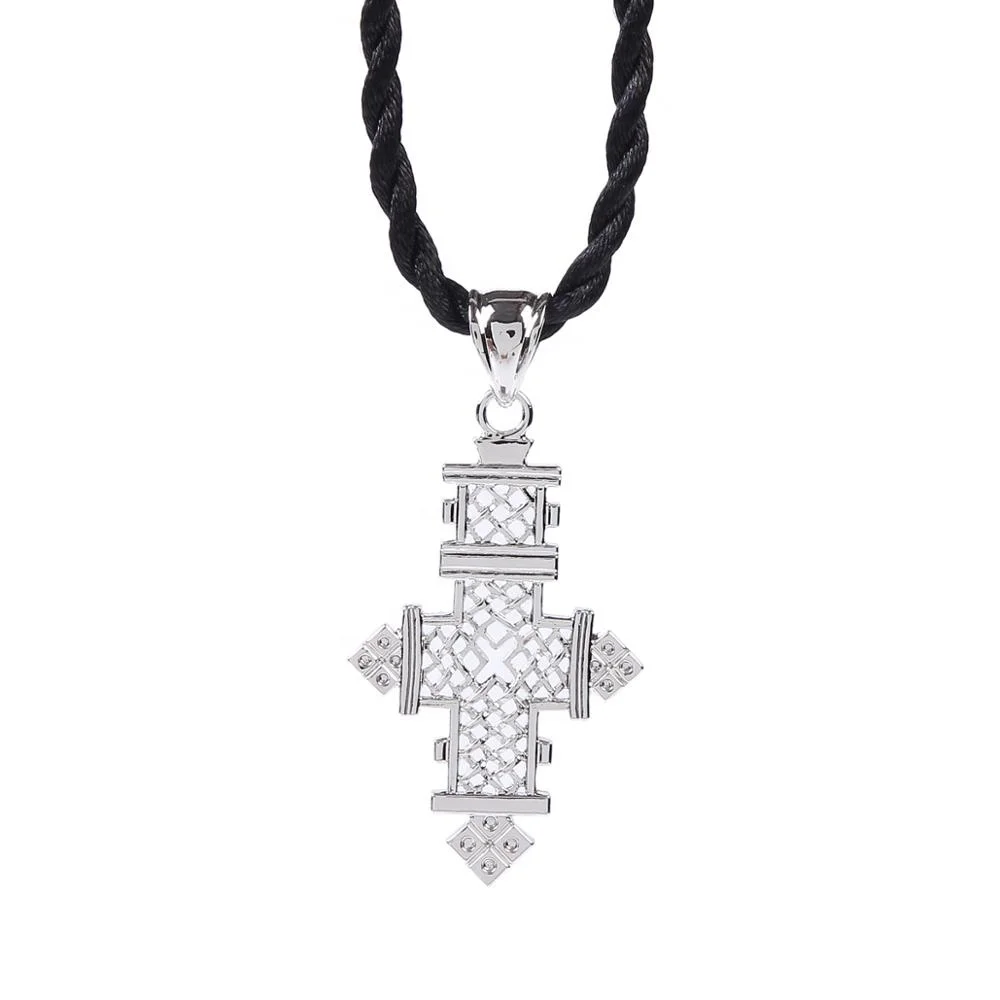 

Trendy 24K Silver Color African Jewelry for Ethiopian Cross Pendant Necklace Women Jewelry Gifts