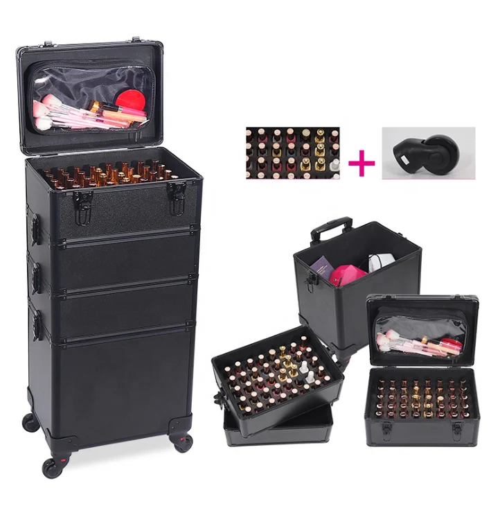 

Aluminum Trim big Rolling Makeup Case Trolley large capacity box 3 layers 4 layers with wheels and pull rod