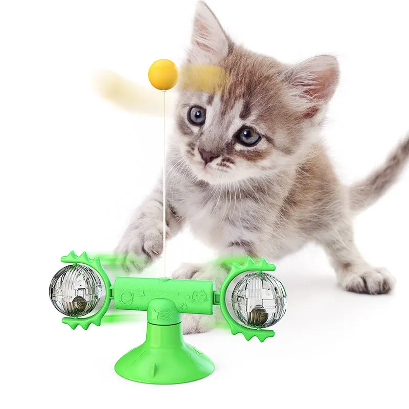 

Cat Chewing Spinning Interactive Funny Kitten Windmill Catnip Ball Cat Toy with Suction Cup, Blue, green, yellow