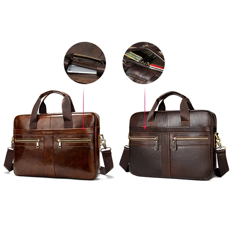 

BF012 Coffee waterproof business laptop handbag men bag genuine leather briefcase
