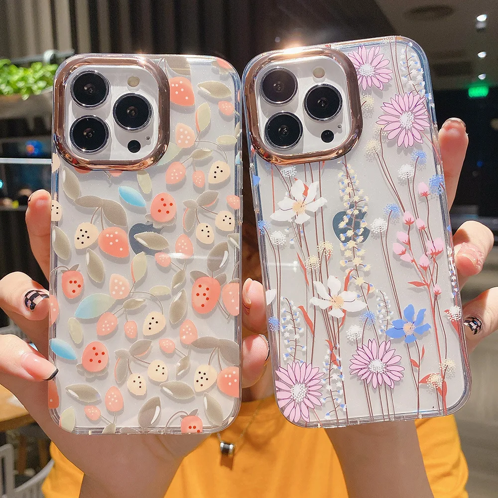 

Luxury Soft Tpu Imd Slim Cute Glitter Clear Case Colorful Flower Pattern Eco Friendly Cases For Iphone 11 13 Pro Max, Mix colors