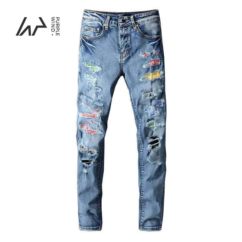 

2022 New Italy Style Men's Distressed Destroyed Badge Pants Art Patches Skinny Biker White Jeans Slim Trousers men fashion jean, Picture