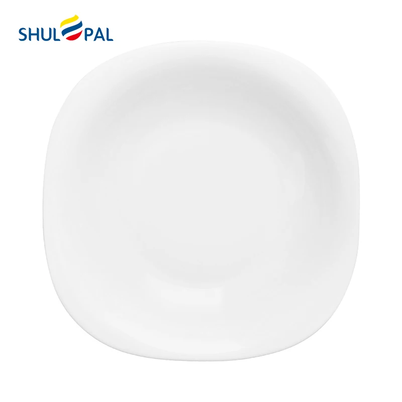 

Hot Selling Microwave Safe  Opal Glass Plates Dishes Square Opalware White Dinnerware Soup Plate