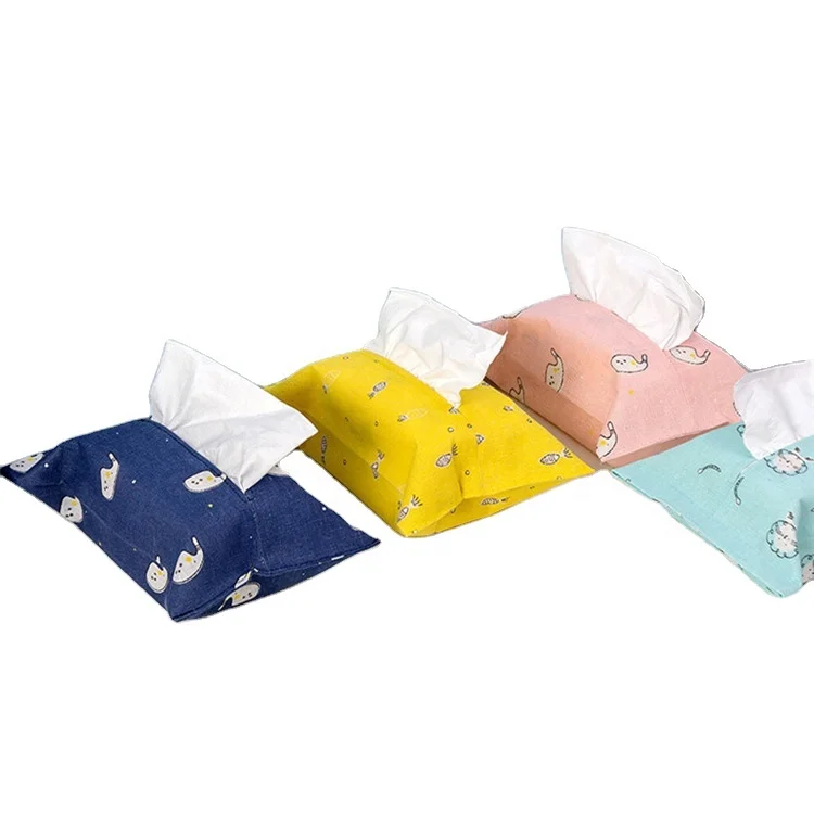 

2020 cute printed tissue facial paper towels holder cover office household pu leather canvas tissue box, Black,customized