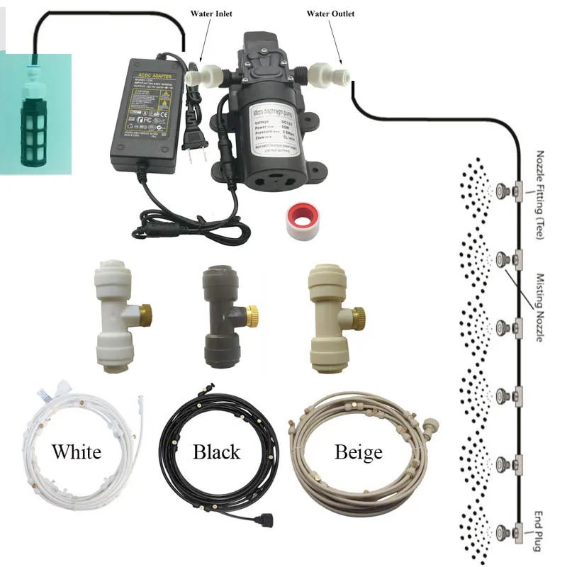 

Brass Nozzle Fog machine Water sprayer Mist Cooling Kit Atomizer spray Kit 6M to 18M For Chamber sterilizing and Disinfectant, Black and white