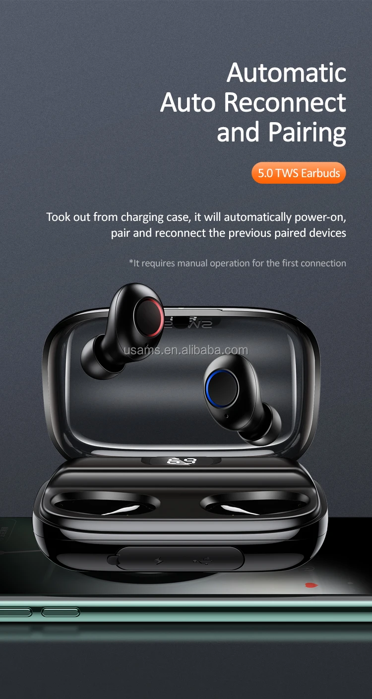 USAMS NEW YJ Series Blue tooth 5.0 Digital Display Wireless Earphone - ANKUX.COM