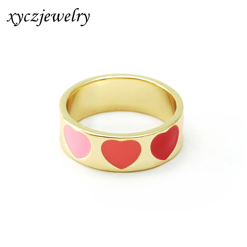 

INS Summer Fashion Jewelry Gold Plating Heart Pink Enamel Ring, Mix color