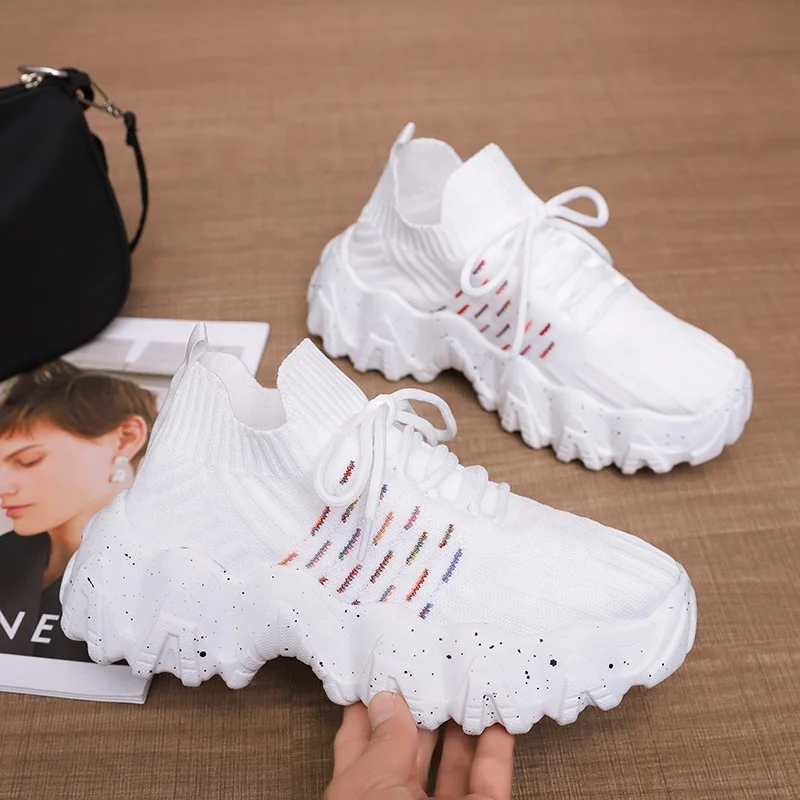 

Sock Shoes Woman Fly Weaving Walking Shoes Women Sneakers Slip On Casual Trainers Women White Sneakers Chaussures Femme