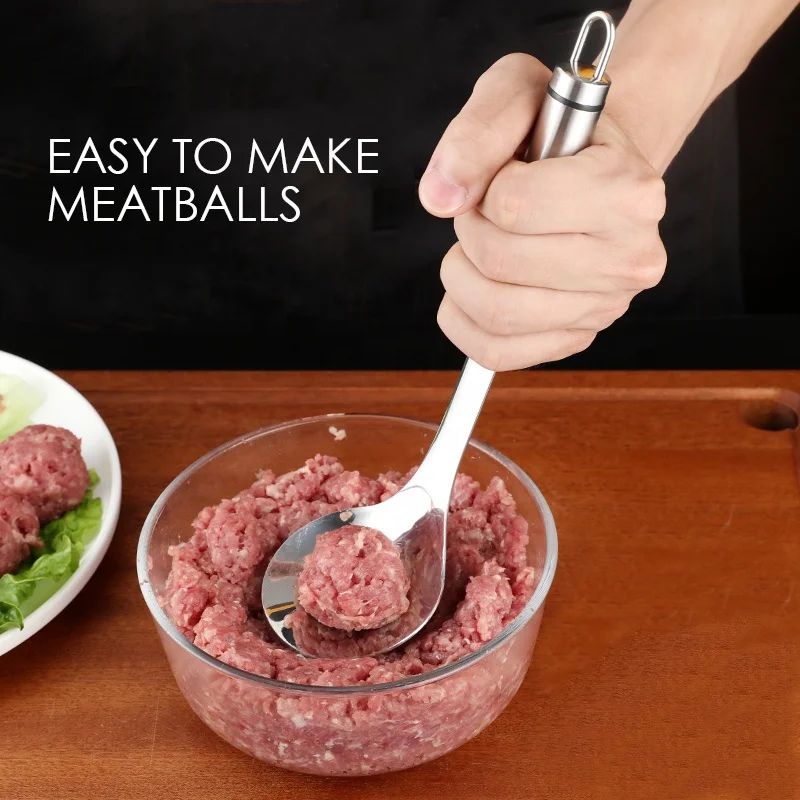 

Easy using 304 Stainless Steel Meatball Spoon DIY Meatball Clip/Scoop/Cup/Tongs Fish Balls Meatball Maker, Metal color