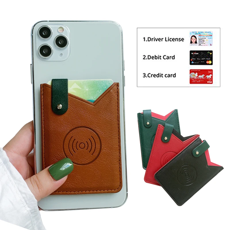 

4 Colors Classic PU Leather Sticky Card Holder Universal Adhesive Credit ID Cards Storage Magnetic Car Phone Stand