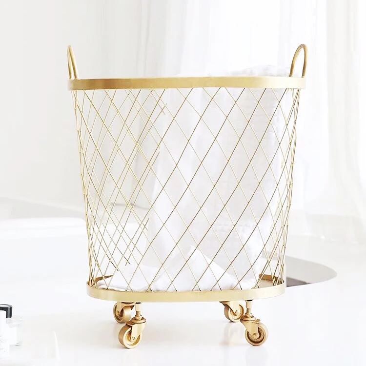 

Oval shape gold wire mesh storage basket baby laundry toy welding basket