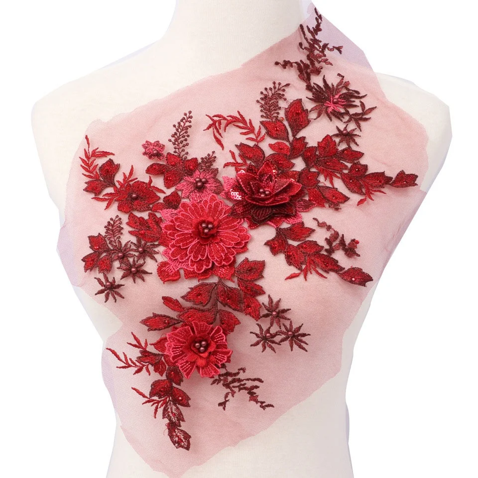 

Fashion multicolor embroidery beaded rhinestone lace applique for dresses, Accept customized color