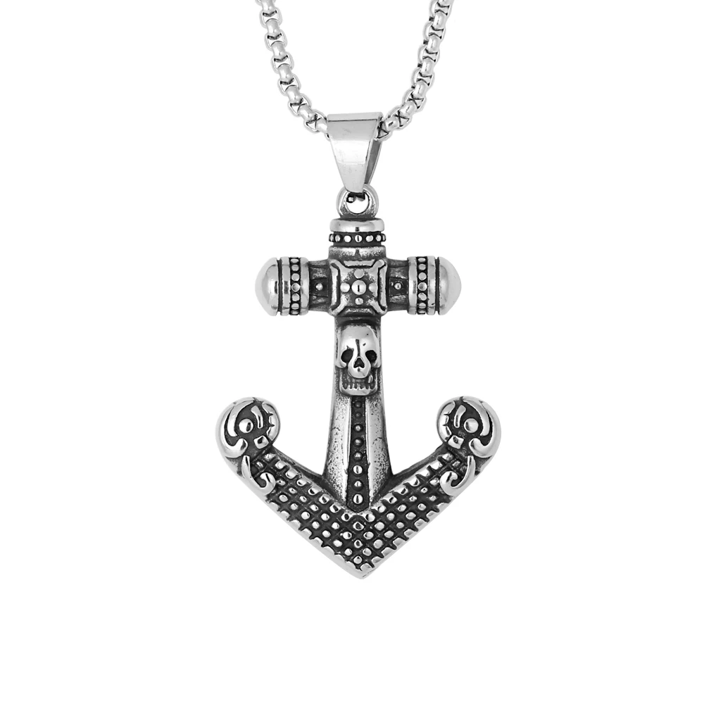 

European and American Fashion Jewelry Personalized Stainless Steel Vintage Skull Anchor Pendant Necklace