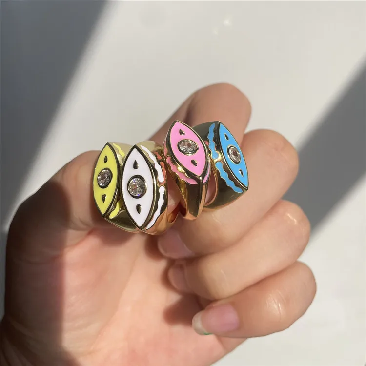 

2022 NEW Trendy Y2k Jewelry Gift Metal Dripping oil Cute Zircon Colorful Eyes Rings for Women Girls, Like picture