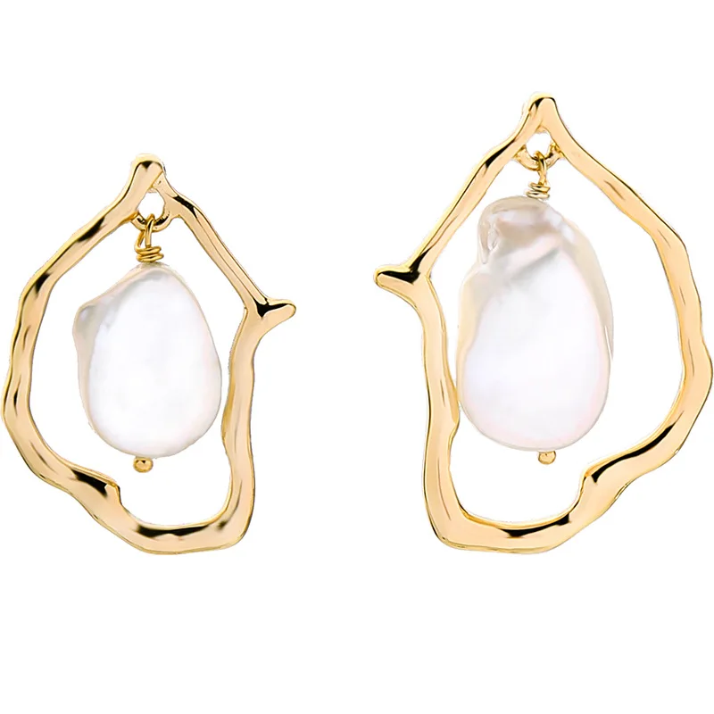 

European fashion geometry stud earrings female baroque style irregular pearl earrings (KER511), Same as the picture