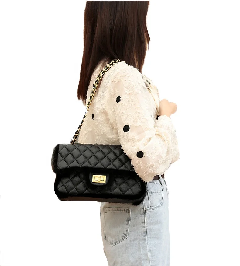 

Fur Purses and Handbags Cc Purse Luxury Women Ladies Bags Custom Name Brand Luxury 2021 Winter Microfiber Leather