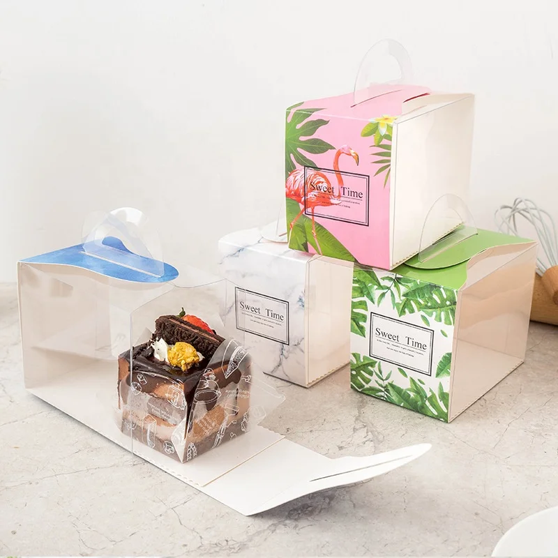 Factory sales Disposable Portable Cake PET Packing box With Printing Paperboard Cheesecake Dessert Takeaway Boxes
