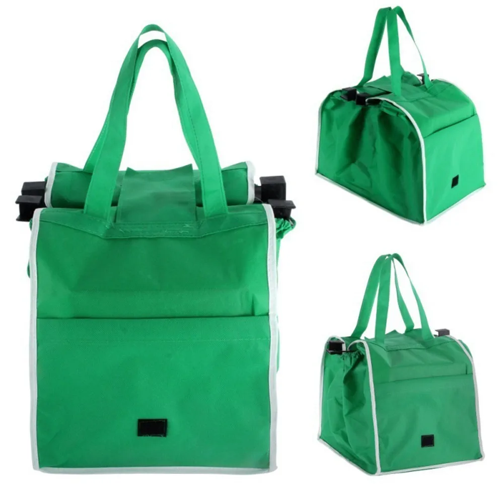 

Reusable Large Trolley Clip-To-Cart Grocery Supermarket Shopping Bags Portable Green Cloth Bag Foldable Tote Handbags