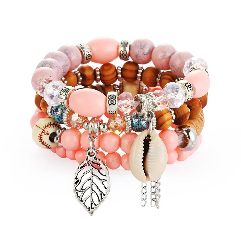 

Bohemian Stackable Bracelets With Heart Charm Pendant For Women Multilayer Beaded Stretch Bracelets Set