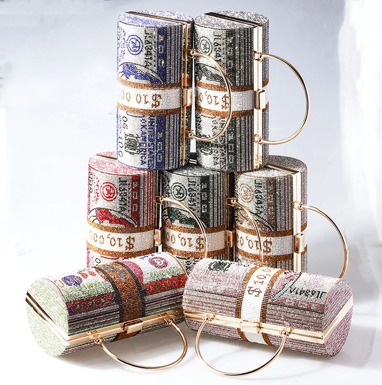 

2021 Luxury Dollar Purses and Handbags New Full Diamond Dollar Dinner Bags for Women Luxury Handbags Ladies Evening Bag