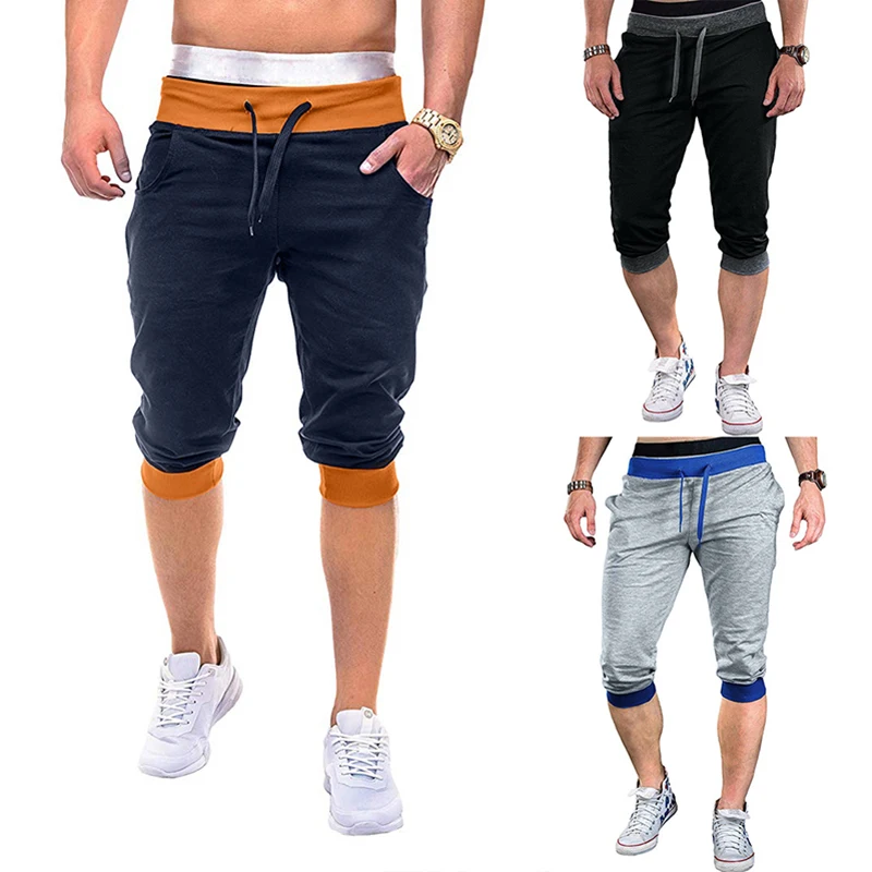 

Europe size casual pants wholesale 2020 special new large drawstring waist bolt color contrast men's sports shorts Capris