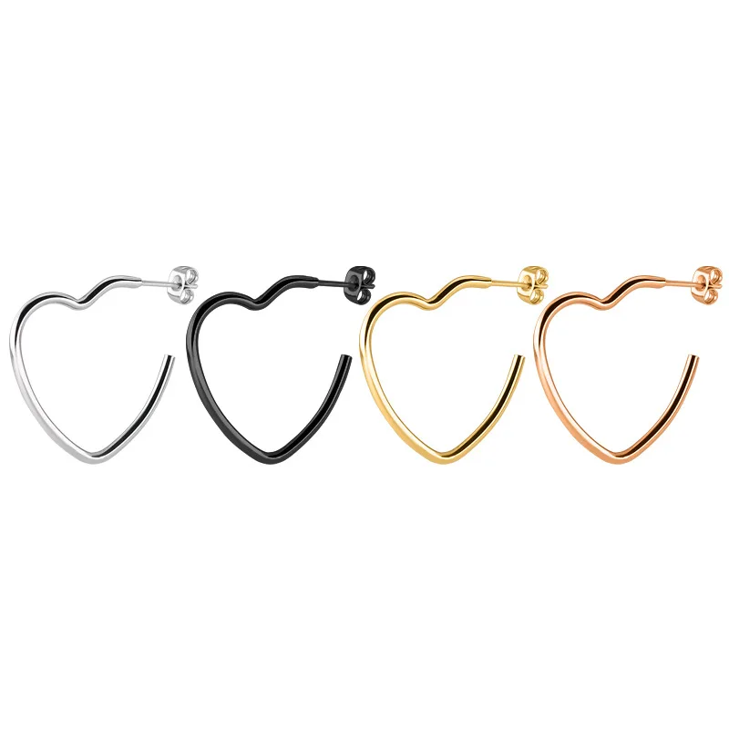 

Factory Direct Wholesale Korean Stainless Steel Heart-Shaped Jewelry Trend Fashion Hollow Peach Heart Earrings, Picture