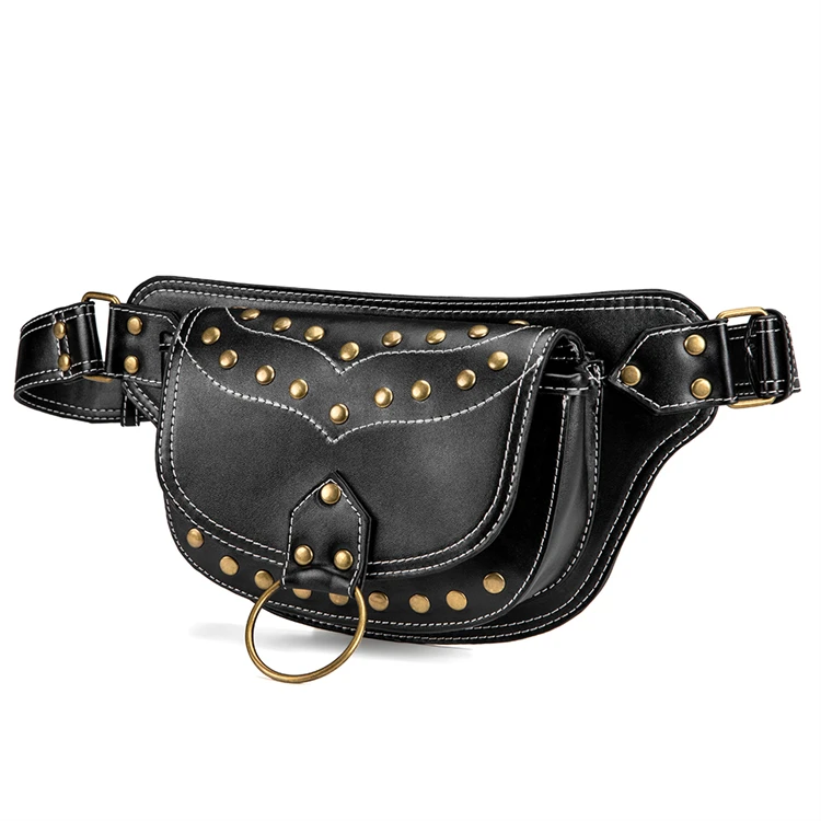 

Steampunk Fasion Belt Mobile Girls Leather Motorcycle Bags Sport Waist Bag Outdoor Pu bag, Black