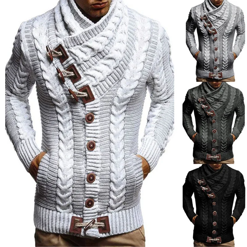 

Asymmetrical Men Designer Cardigan 2021 New Fashion High Quality Acrylic Sweater Horn Buttons Urban Casual Men Cardigan Knitted
