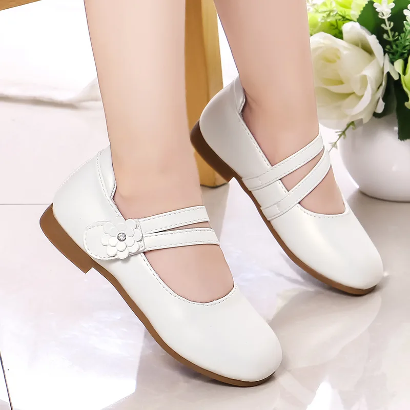 
kids PU gold white spring autumn new flower sweet girl nude mary jane flat part leather soft sole dance dress shoes for children 