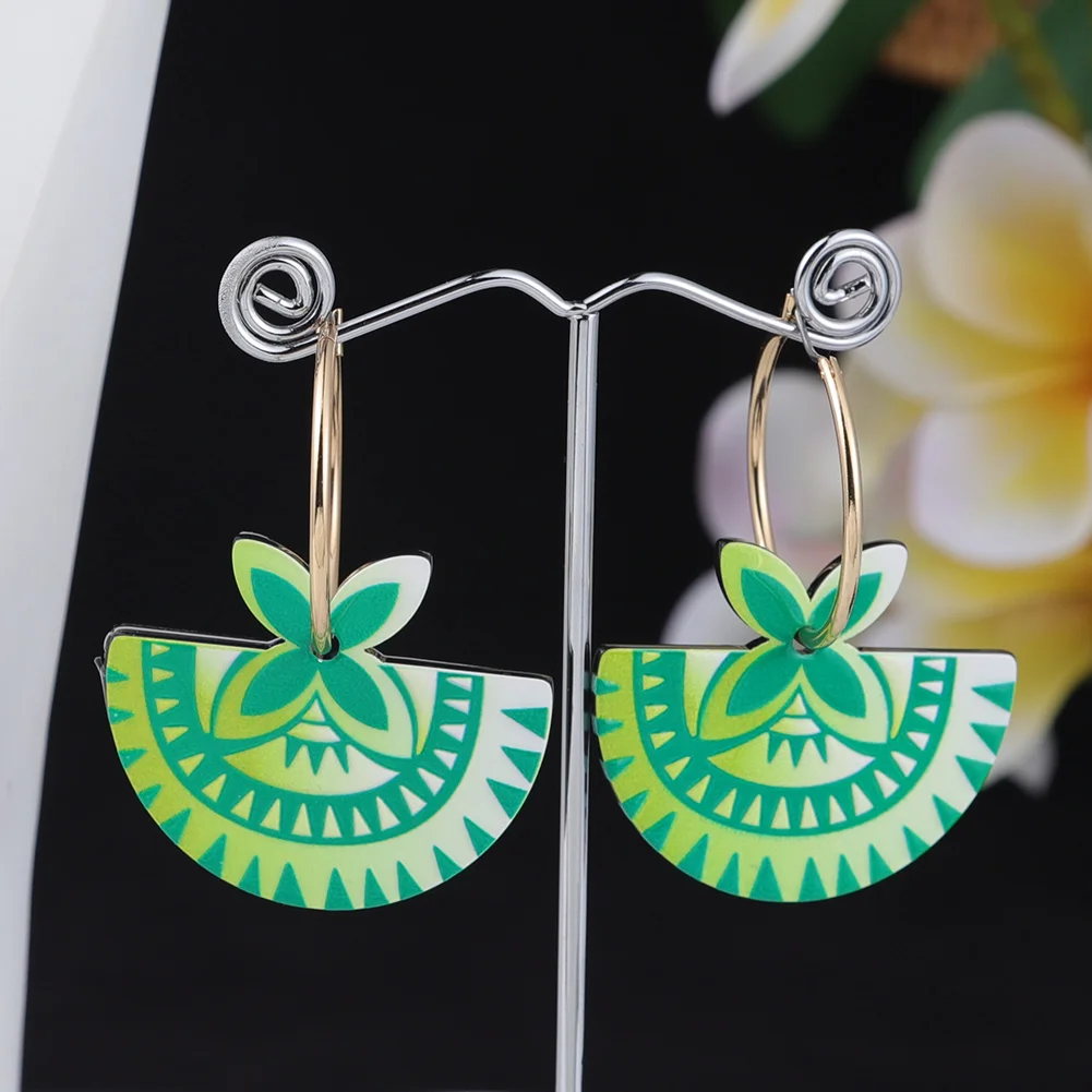 

SophiaXuan Yiwu junjian New Arrival Fashion Acrylic Jewelry Wholesale Polynesian Hawaiian Tribal Earrings, Customized color