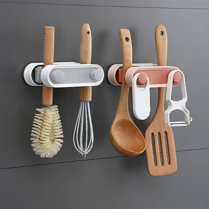 

2021 New Simple Creative Multi-purpose Dual Card Position Mop Broom Storage Rack Kitchen With Hook Tableware Storage Rack, Natural