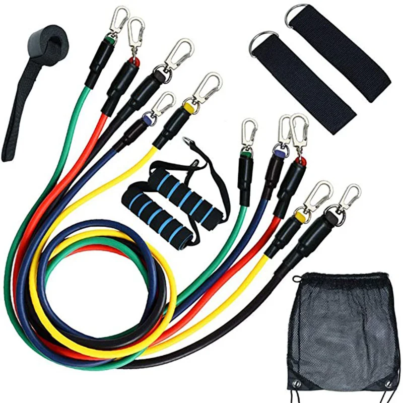 

Amazon 11pcs Resistance Band Set Fitness Resistance Tube Multi-function Tension Rope Resistance Band Set With Handles, Black red yellow blue green