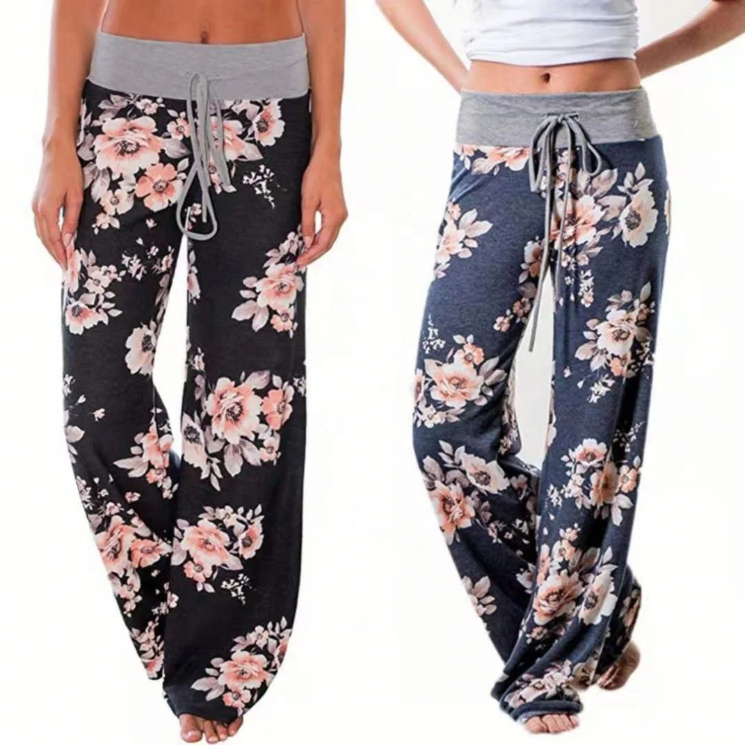 

Newest Design Floral Print Loose Wide-Leg Trousers For Ladies Printed High-Waisted Trousers 3Xl Plus Size Pants, As picture or customized make