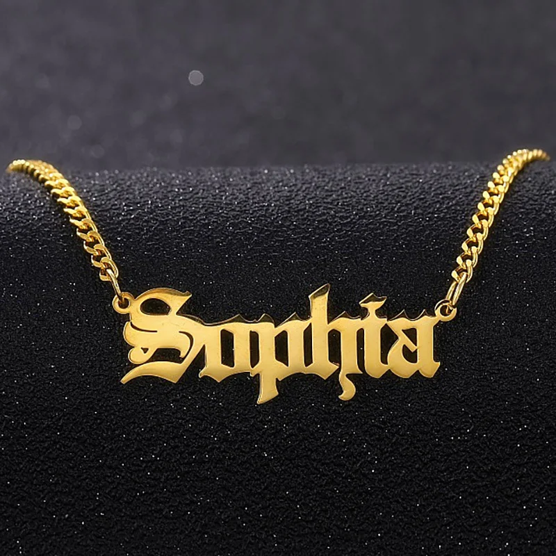 

Cuban Link Chain Necklace Custom Name Necklace Stainless Steel Personalized Gothic Letter Nameplate, Silver /gold